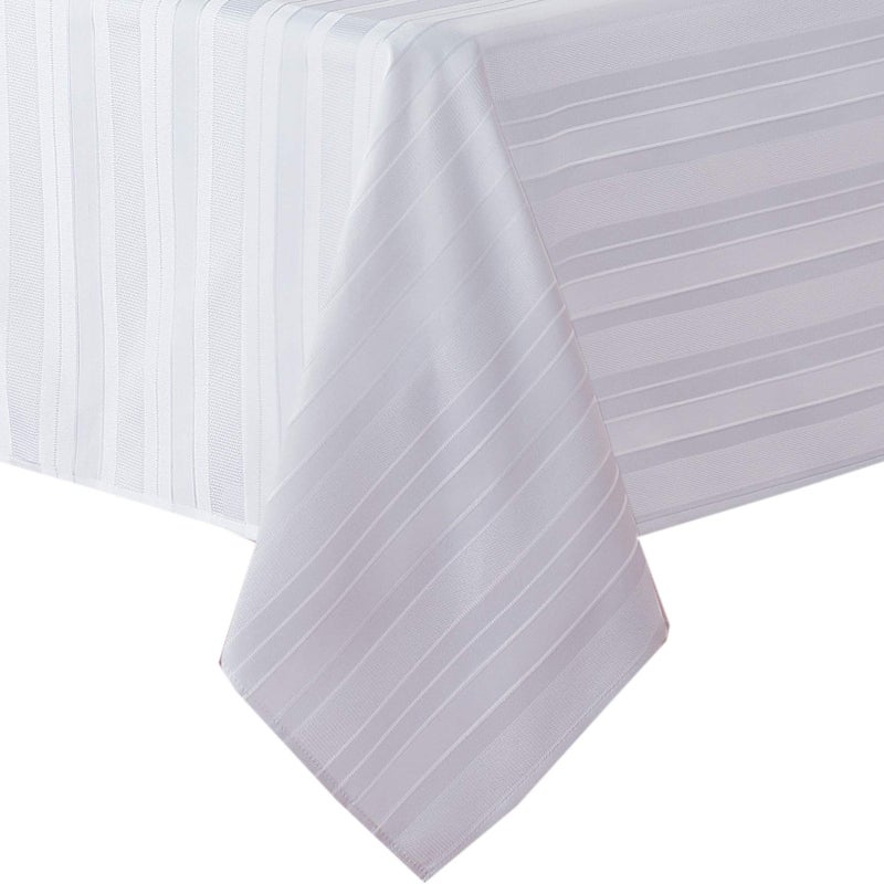 Newbridge 52 x 52 Inch Square White Spring and Easter Fabric Tablecloth, Denley Satin Stripe, Heavy Weight No Iron Polyester Holiday Dining & Party Table Cover - Image 3
